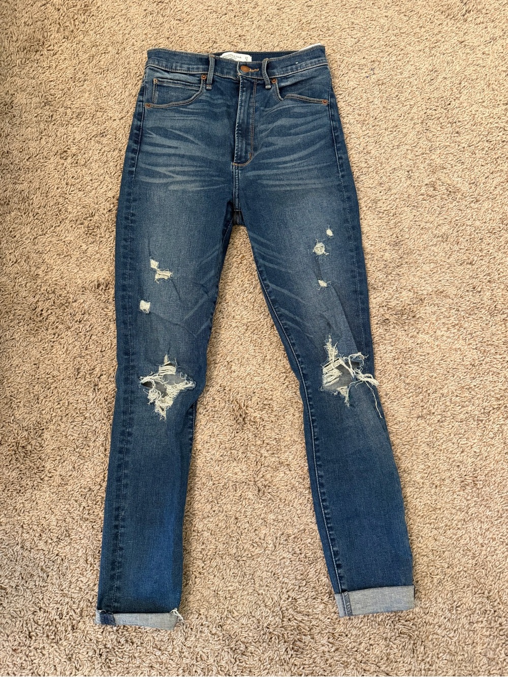 Abercrombie & Fitch Ripped High-Rise Skinny Jeans - Blue